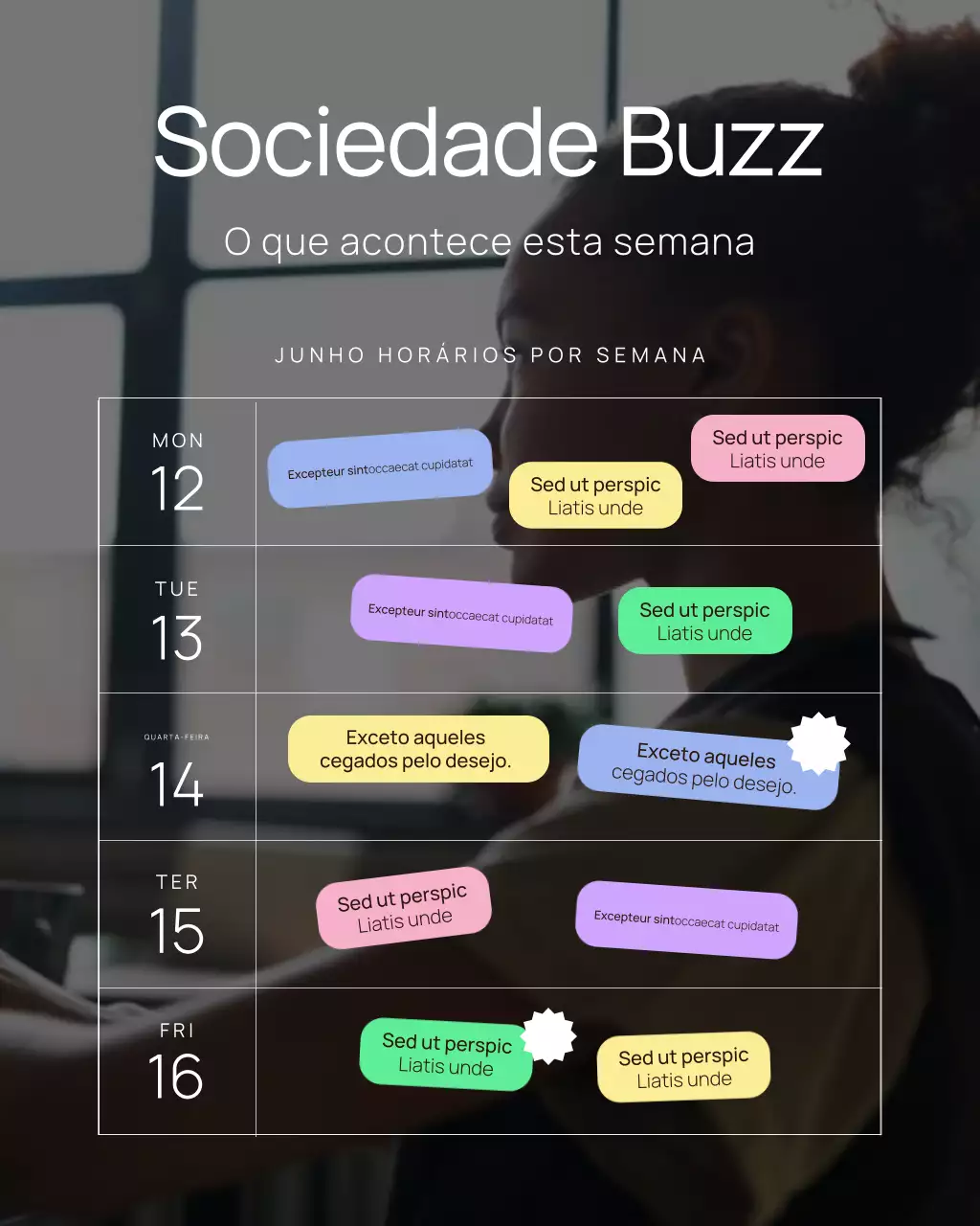 Postagem semanal do calendário social da faculdade no Instagram