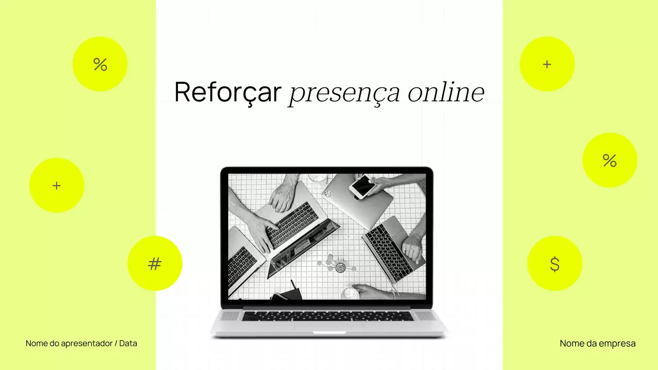 Aumente sua presença online com apresentação minimalista e moderna em amarelo