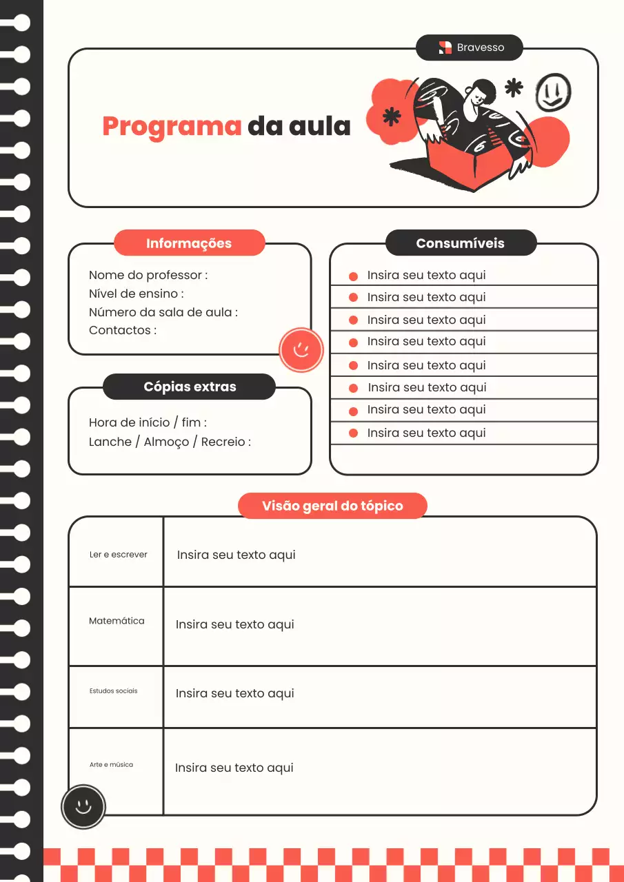 Pôster laranja retrô lúdico com planejador de programa de aula