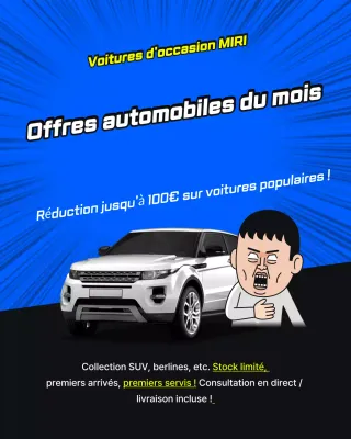 Publicité événementielle sur un véhicule d'occasion à prix spécial pop art bleu et jaune