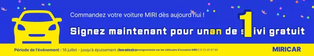 Annonce d'événement gratuite pour un entretien simple et gratuit d'un an pour les voitures d'occasion bleues et jaunes