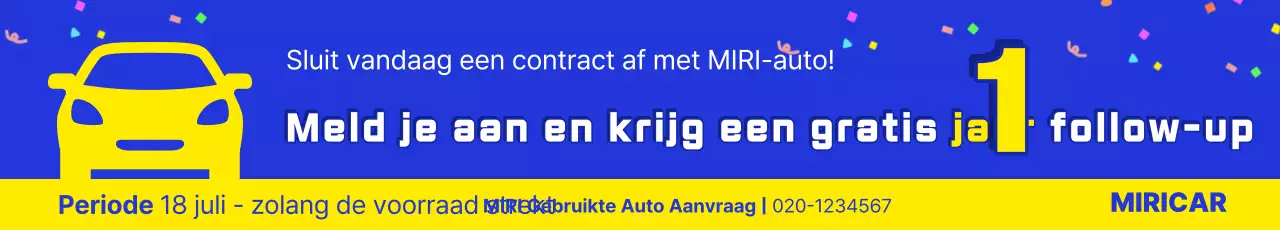 Blauwe en gele eenvoudige gebruikte auto-onderhoudsbeurt 1 jaar gratis evenementadvertentie