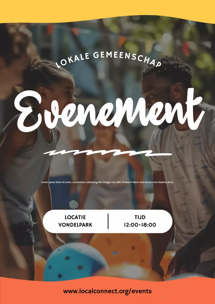 Gele poster met aankondiging van een trendy gemeenschapsevenement