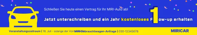 Blau und Gelb Einfache Gebrauchtwagen-Nachsorge 1 Jahr kostenlose Event-Werbung