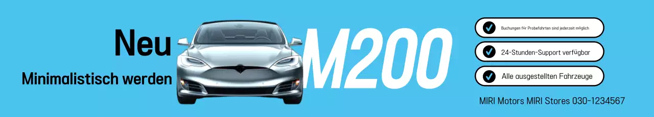 Himmelblaue minimalistische Autowerbung