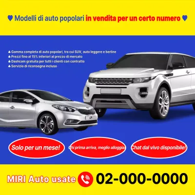 Pubblicità di auto usate con contrasto giallo