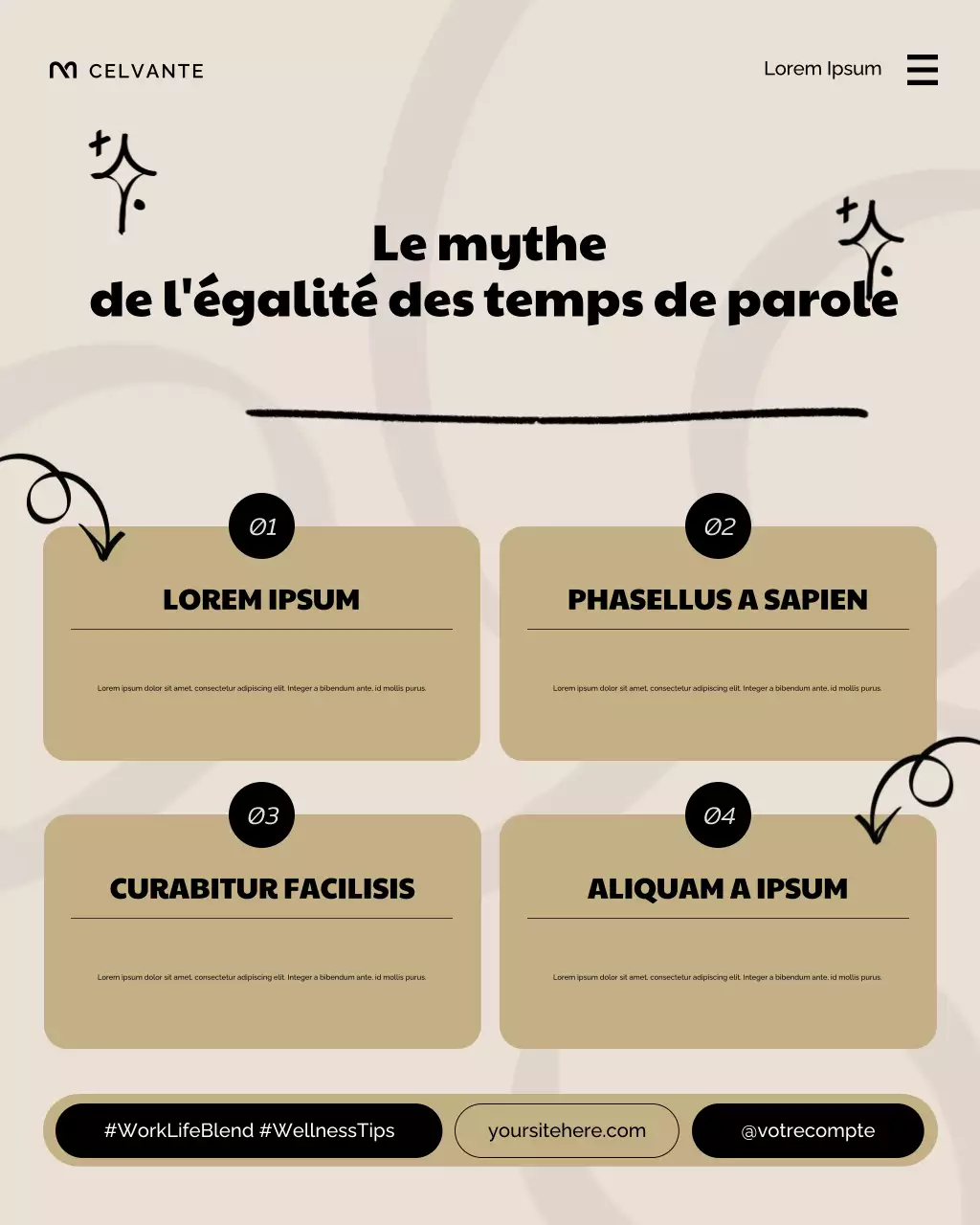 Publication Instagram beige sur le bien-être au travail et dans la vie moderne