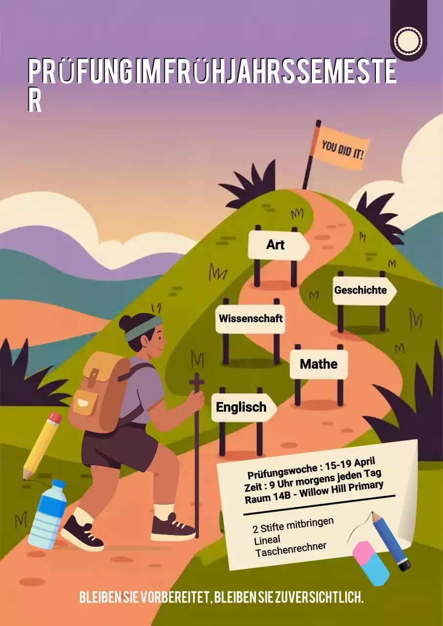 Lila Moderne Prüfungsankündigung