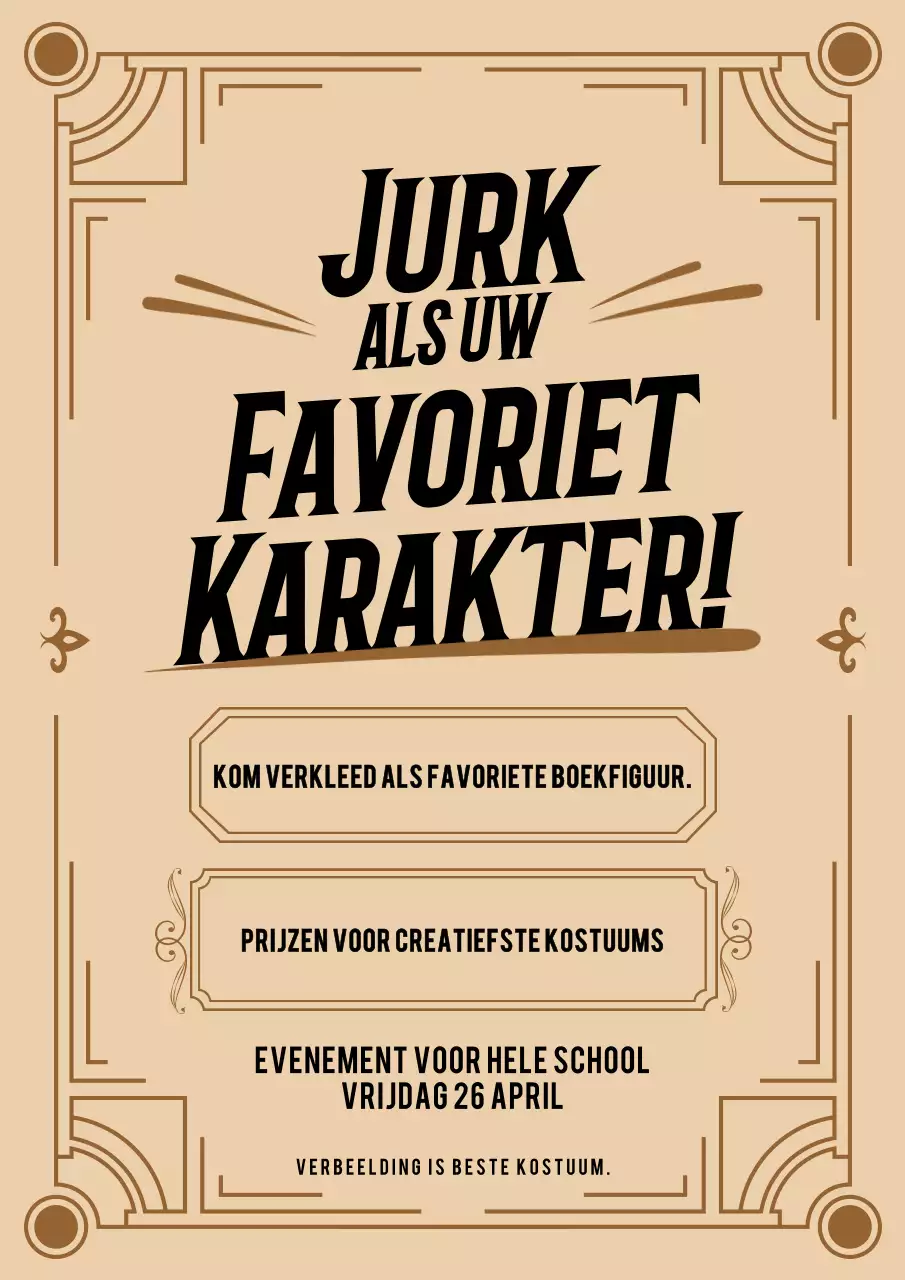 Aankondiging van een beige vintage kostuumevenement