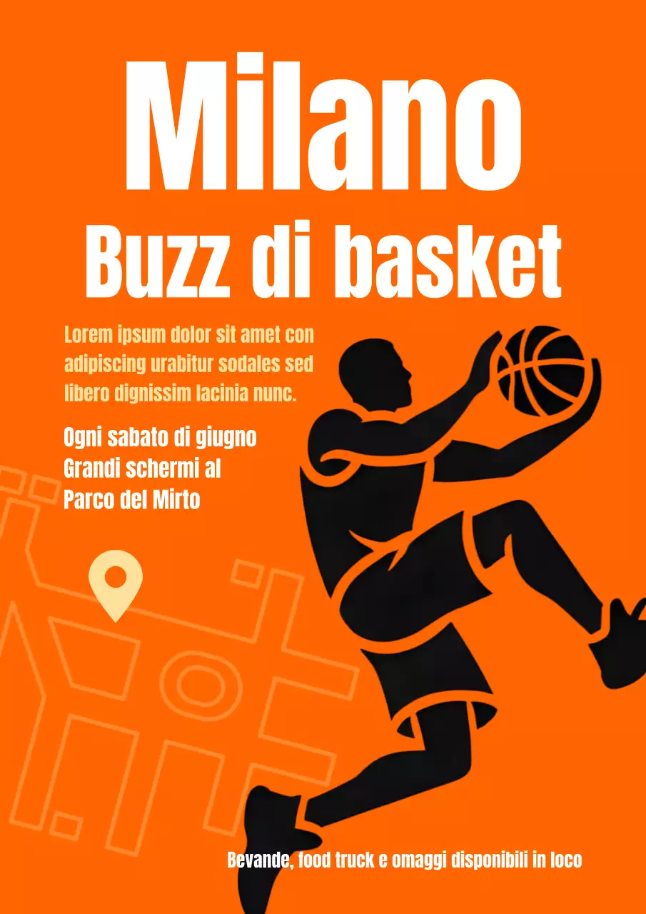 Manifesto di annuncio di basket retrò arancione