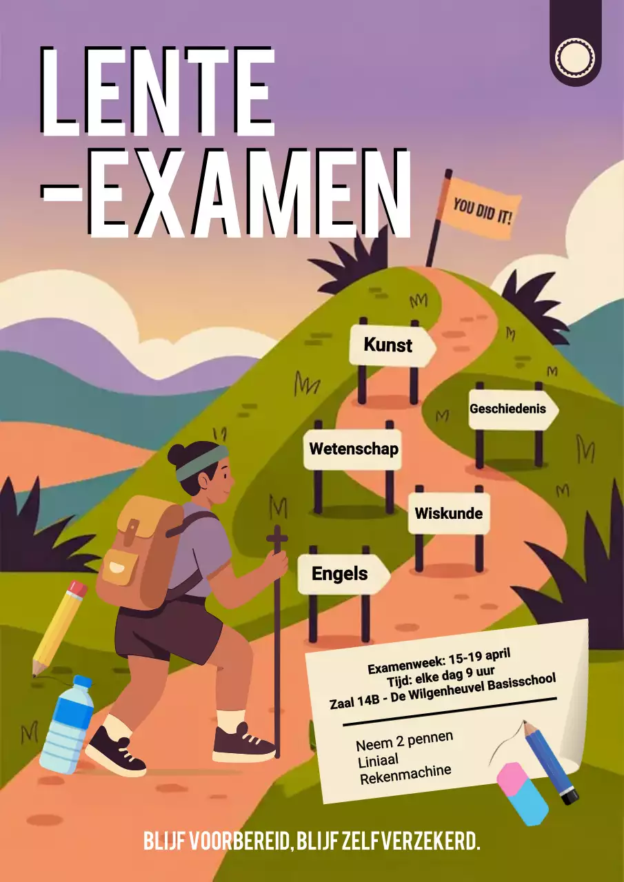 Paarse moderne examenaankondiging