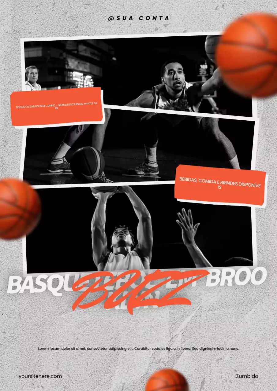 Cartaz Promocional de Basquete Urbano Laranja
