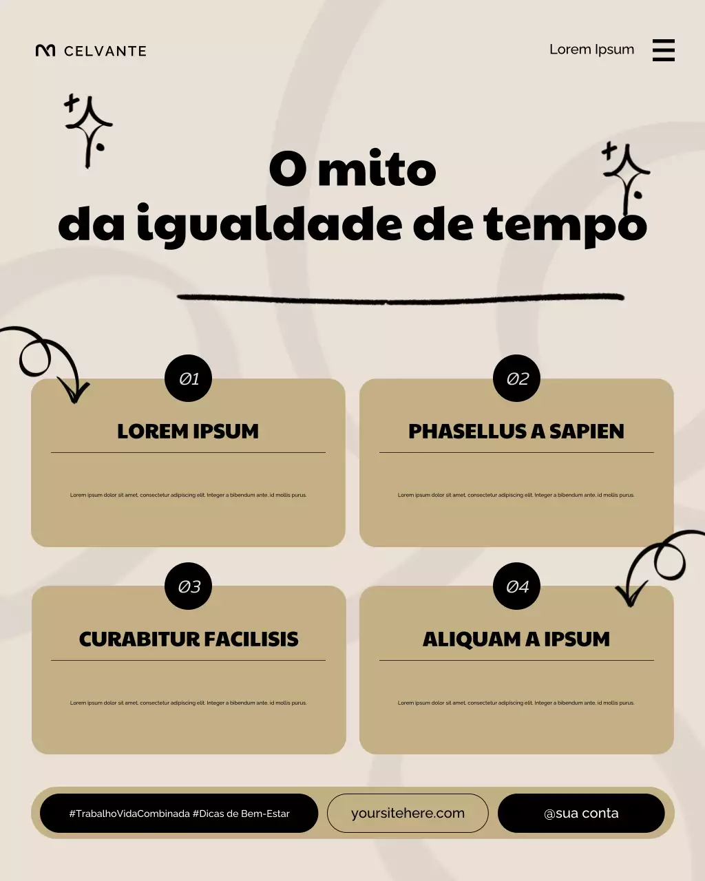 Postagem bege moderna sobre trabalho, vida e bem-estar no Instagram