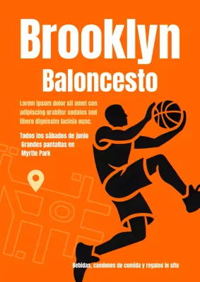 Cartel de anuncio de baloncesto retro naranja