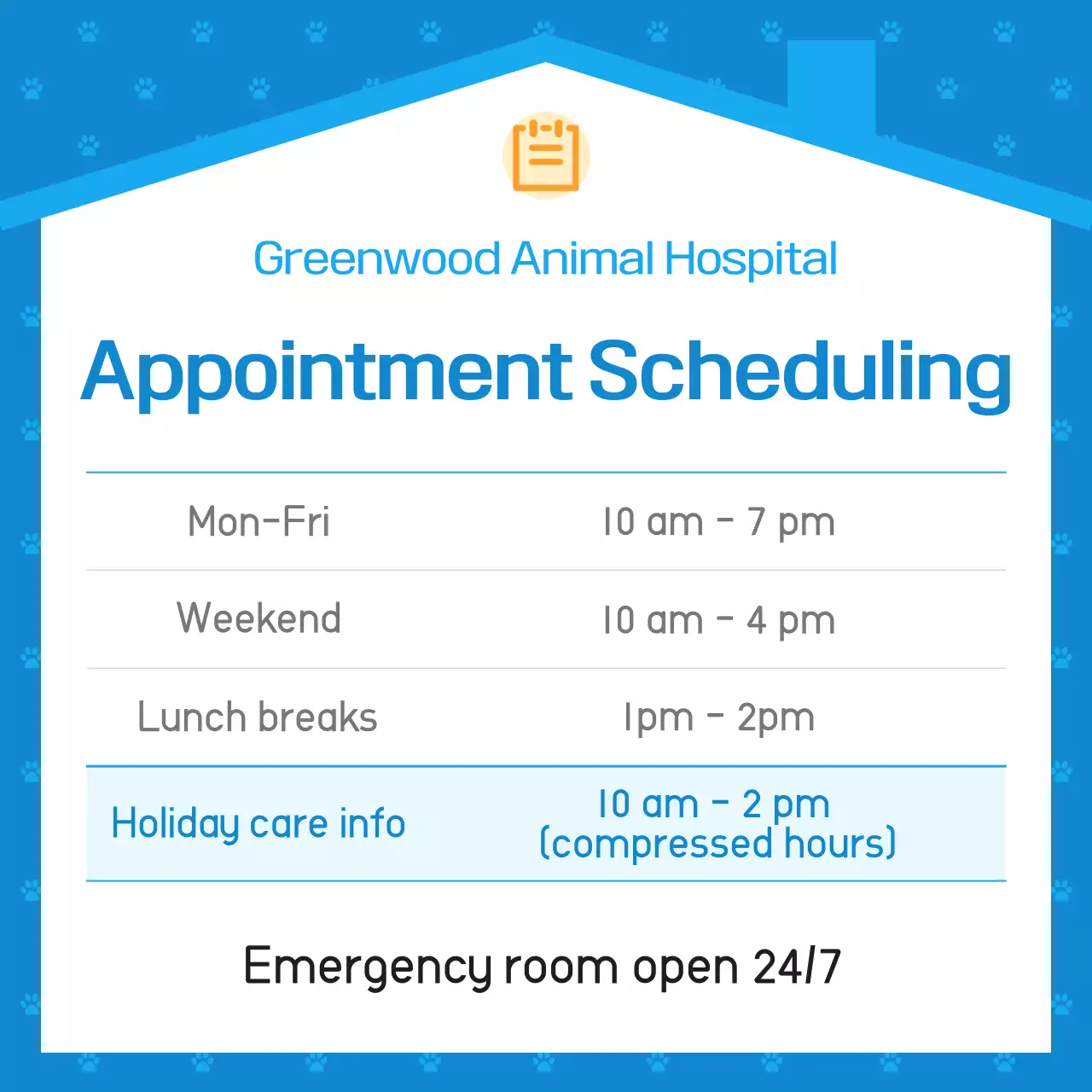 Anúncio de hospital veterinário simples azul