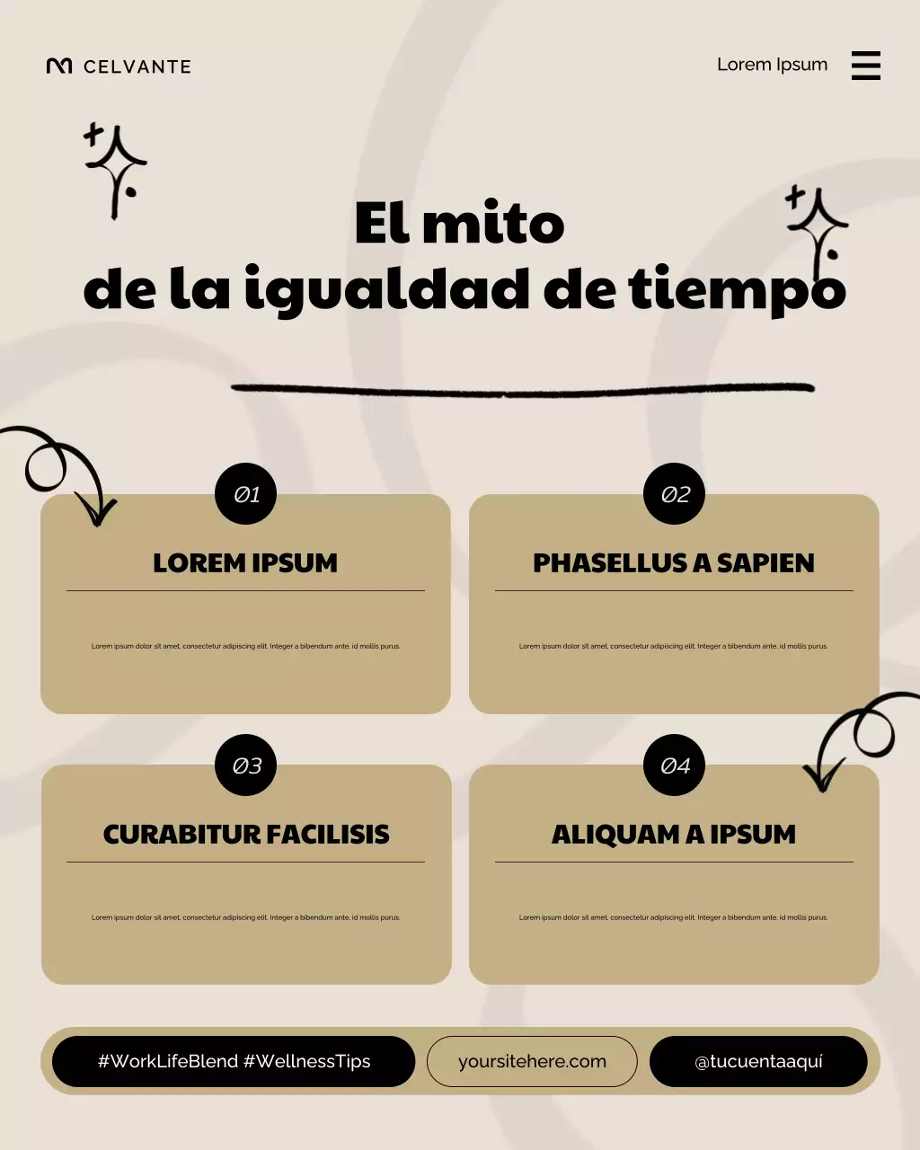 Publicación de Instagram sobre bienestar, vida laboral y moderna en beige