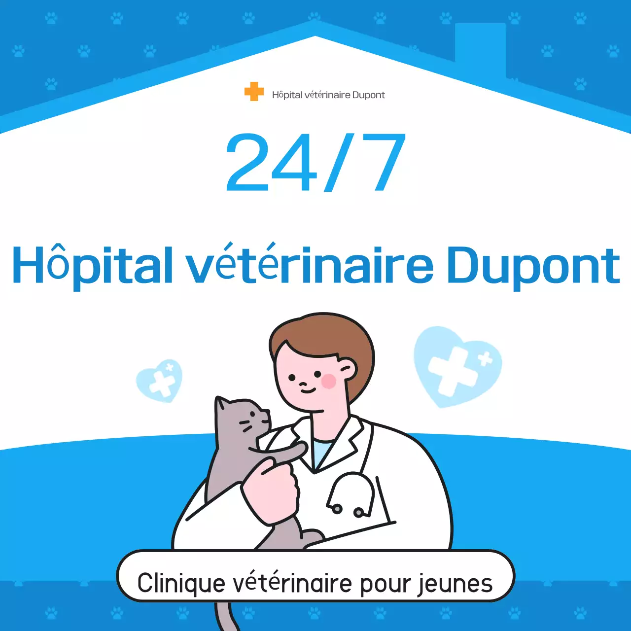 Publicité pour l'hôpital vétérinaire Blue Simple
