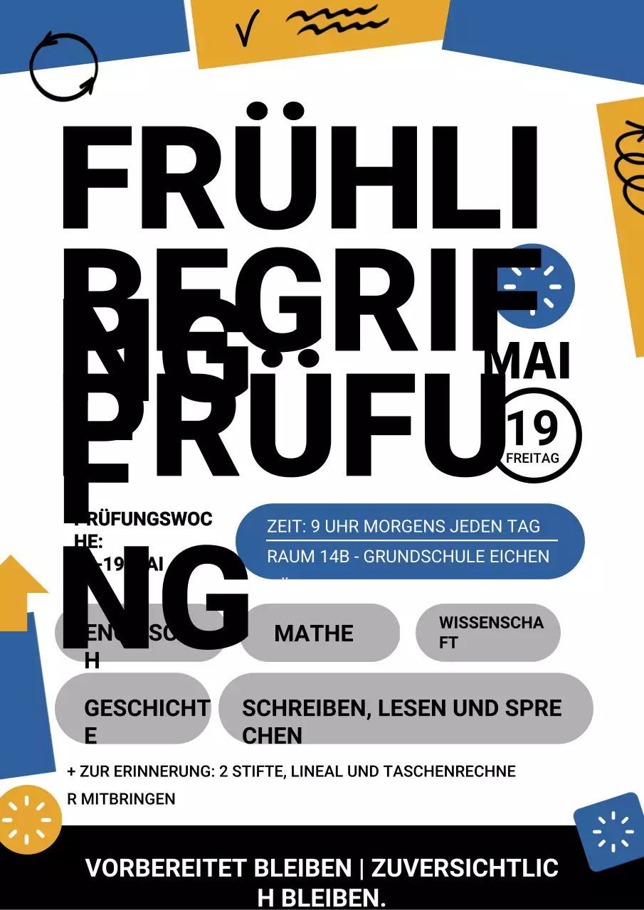 Blaue moderne Prüfungsankündigung