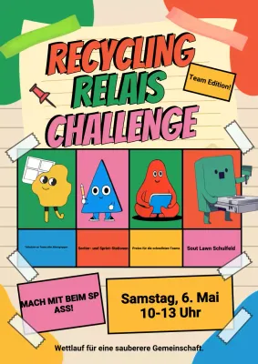 Ankündigung einer farbenfrohen, verspielten Recycling-Veranstaltung