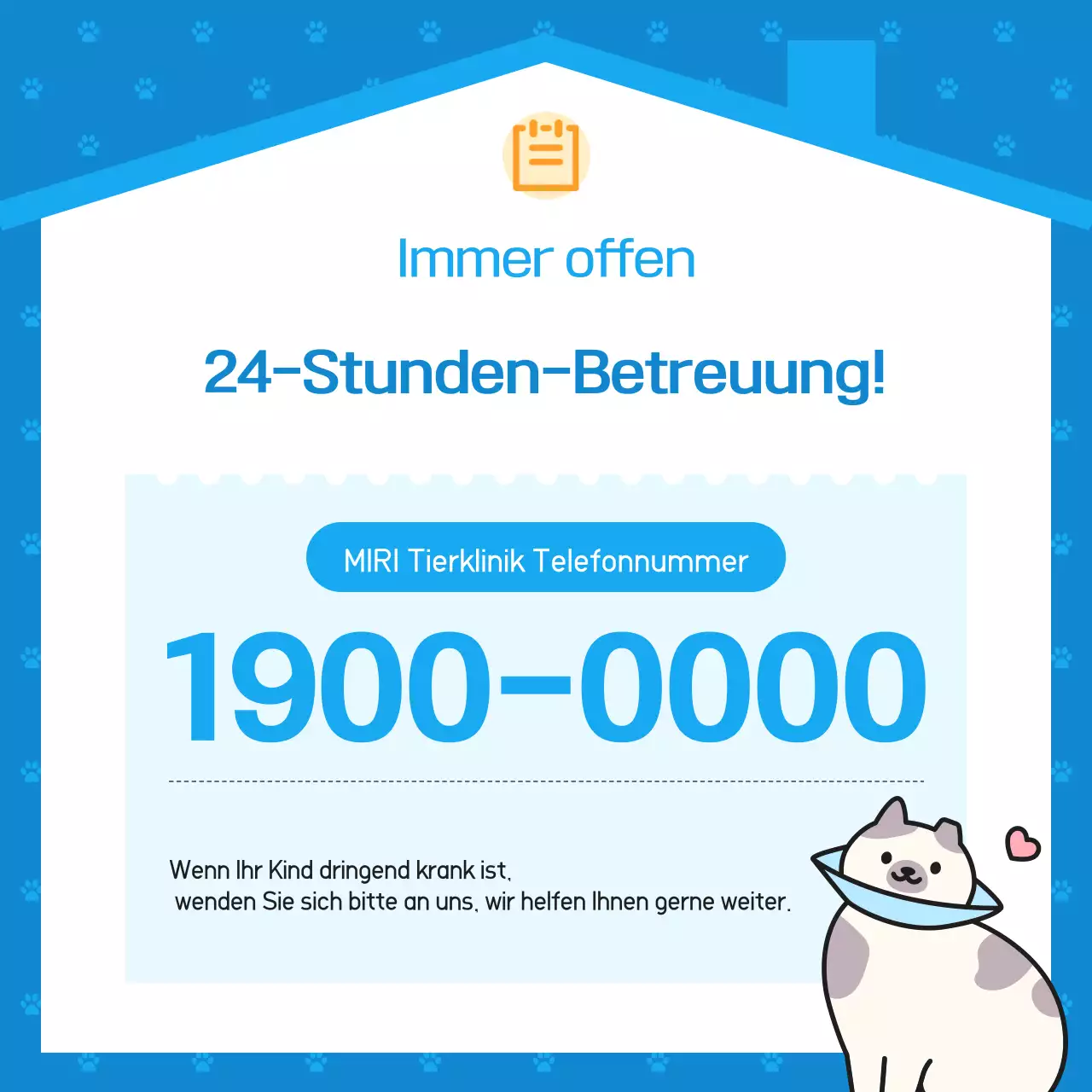 Blaue, einfache Tierklinik-Werbung
