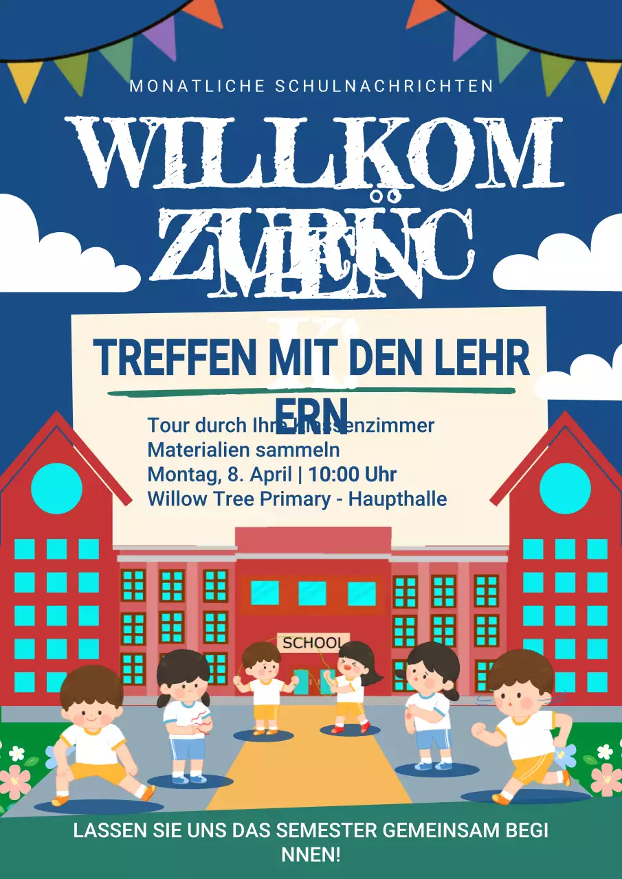 Blaue Retro-Schulveranstaltungsankündigung