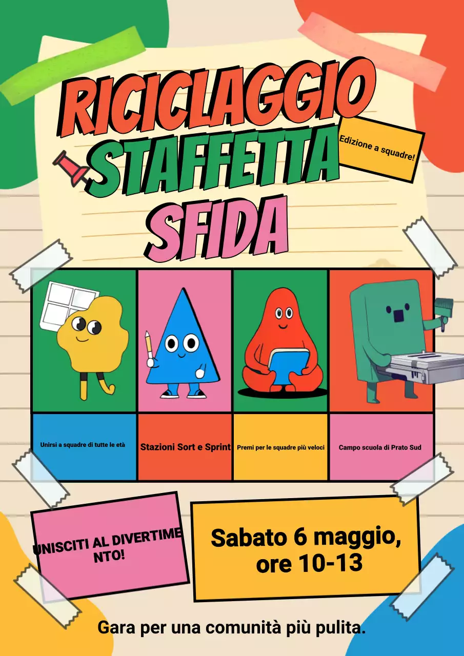 Annuncio dell'evento di riciclo colorato e giocoso