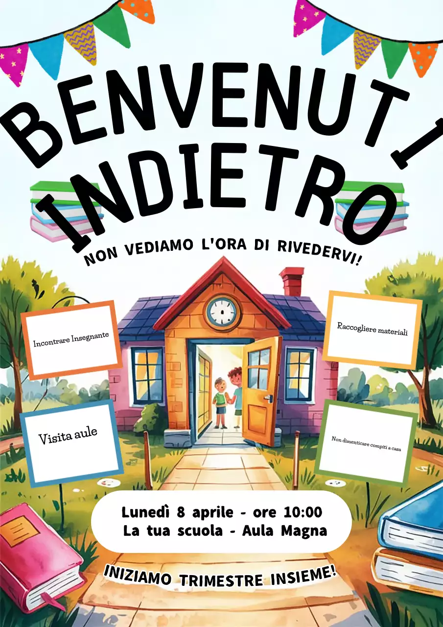 Annuncio dell'evento scolastico colorato e giocoso