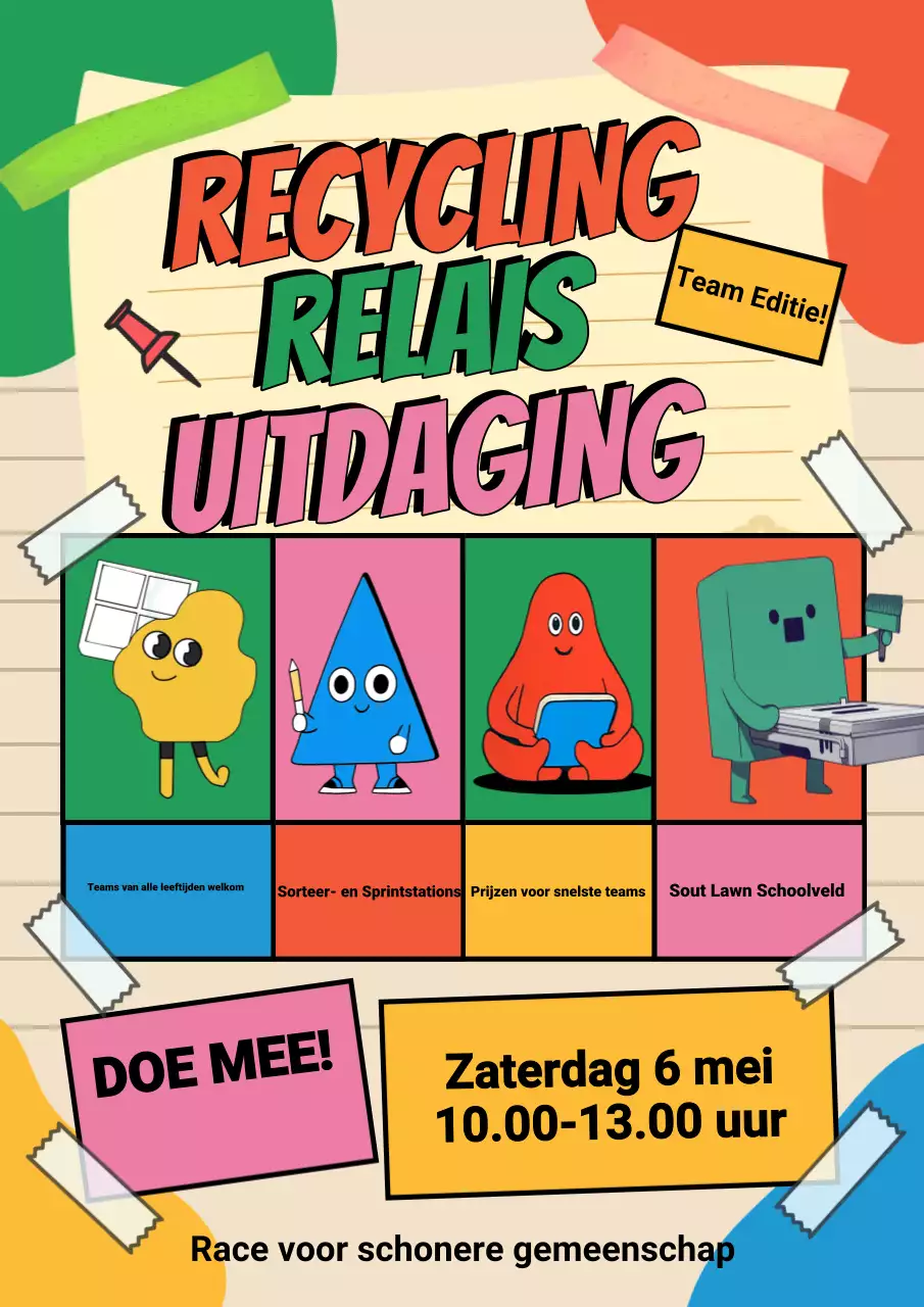Aankondiging van kleurrijk en speels recyclingevenement