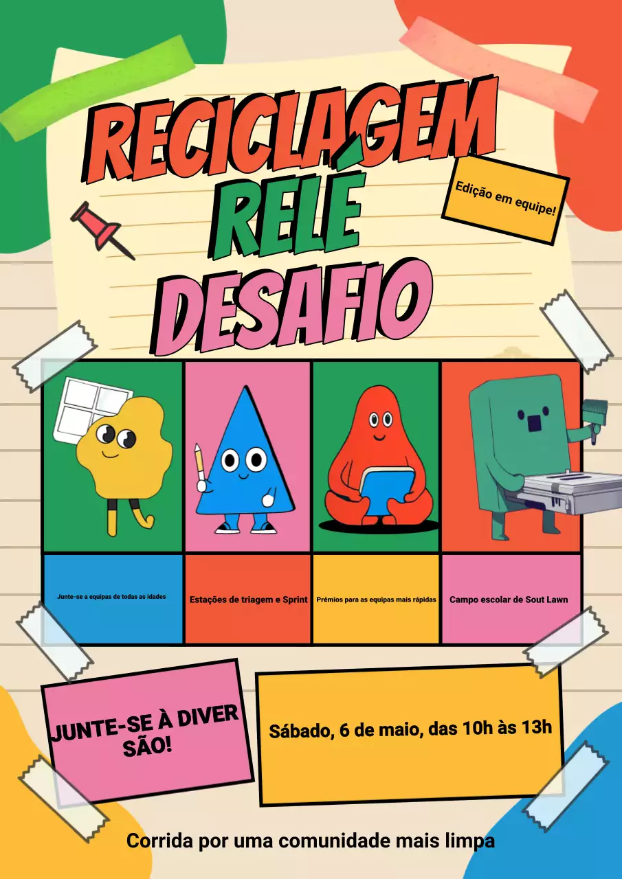 Anúncio de evento de reciclagem lúdica e colorida