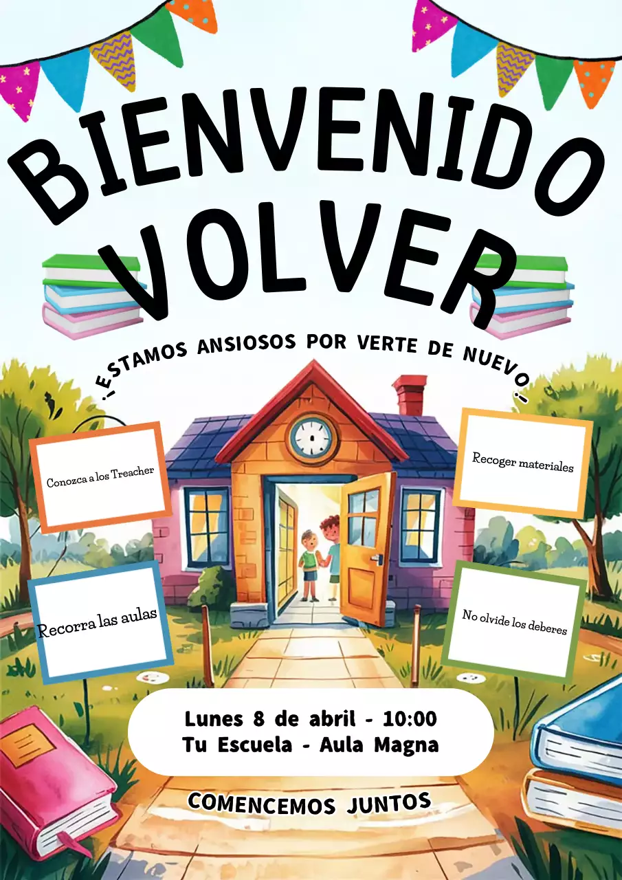 Anuncio de evento escolar lúdico y colorido