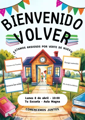 Anuncio de evento escolar lúdico y colorido