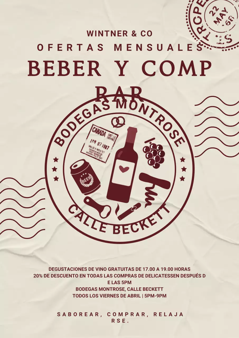 Promoción de vino vintage beige