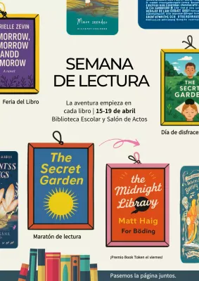Anuncio del evento de lectura moderna en beige