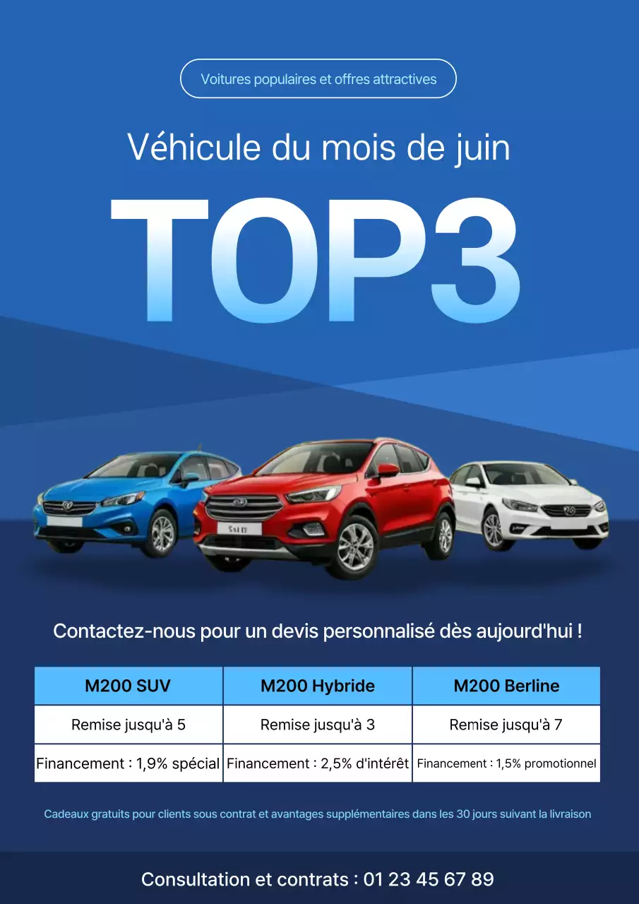 Promotion de voitures modernes bleues