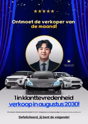 Introductie van de auto van de maand met blauwe en gele accenten