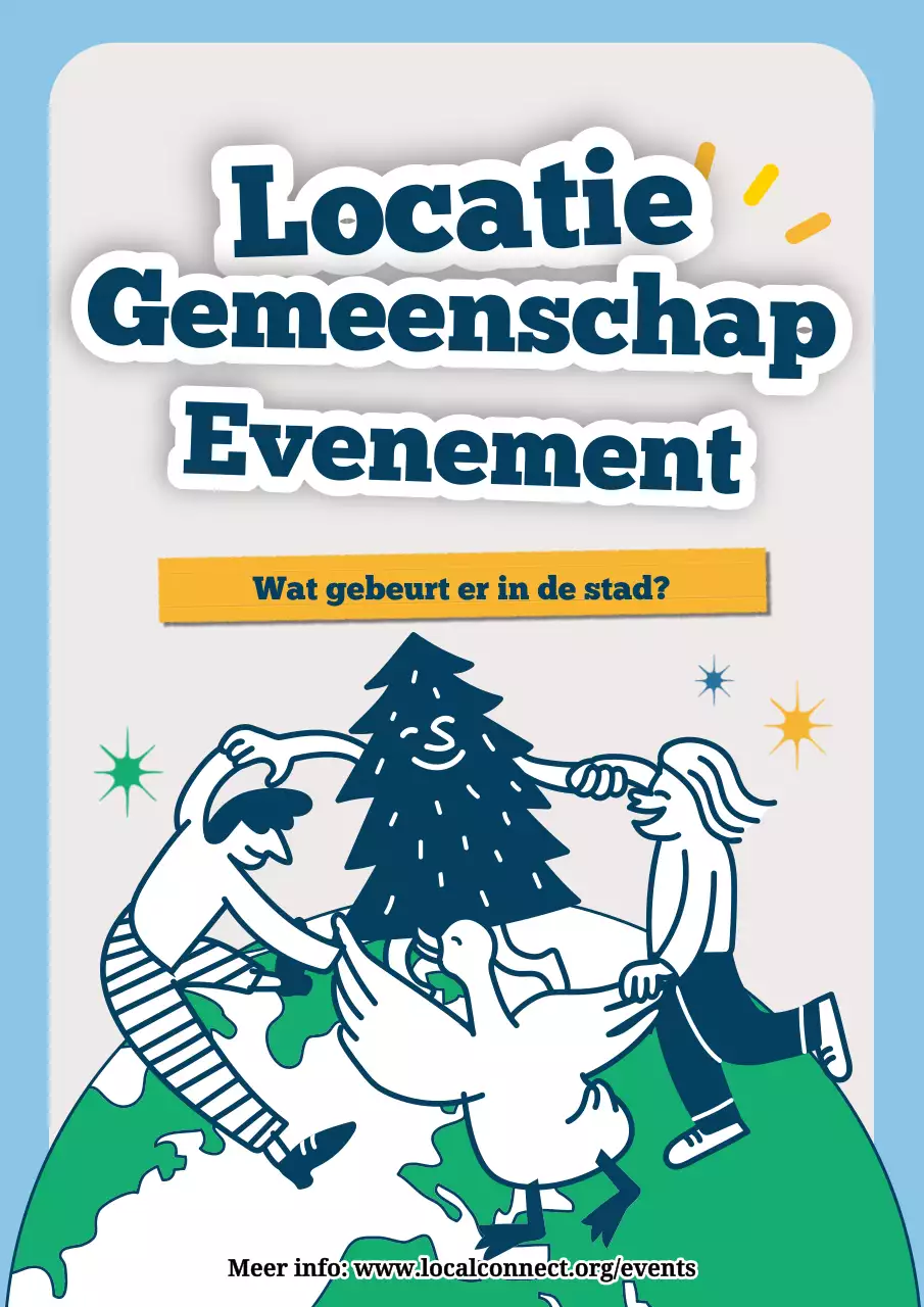 Poster voor aankondiging van Blue Playful Community-evenement