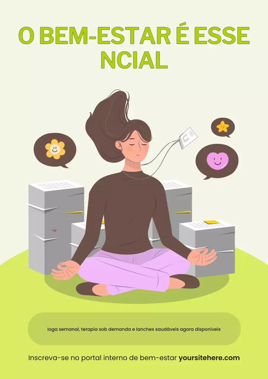Cartaz ilustrativo verde do programa de bem-estar no local de trabalho