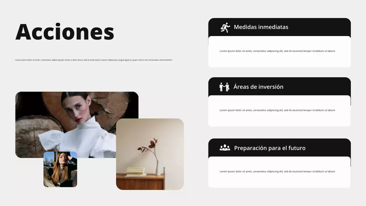 Presentación general del mercado moderno en tonos beige y negro audaz