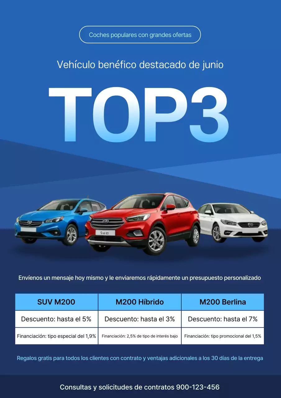 Promoción de coches modernos azules