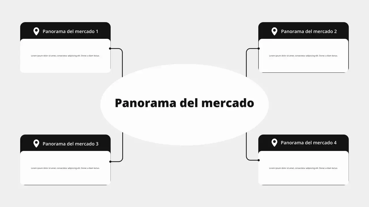 Presentación general del mercado moderno en tonos beige y negro audaz