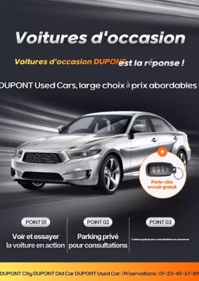 Promotion d'un événement de voitures d'occasion de luxe en gris et orange