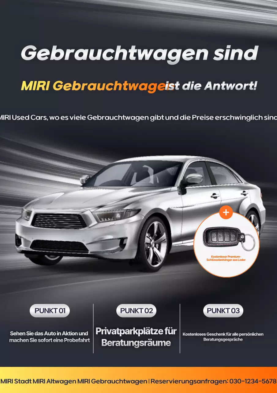 Werbung für Luxus-Gebrauchtwagen-Event in Grau und Orange