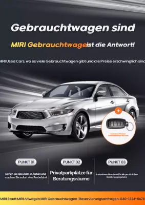 Werbung für Luxus-Gebrauchtwagen-Event in Grau und Orange