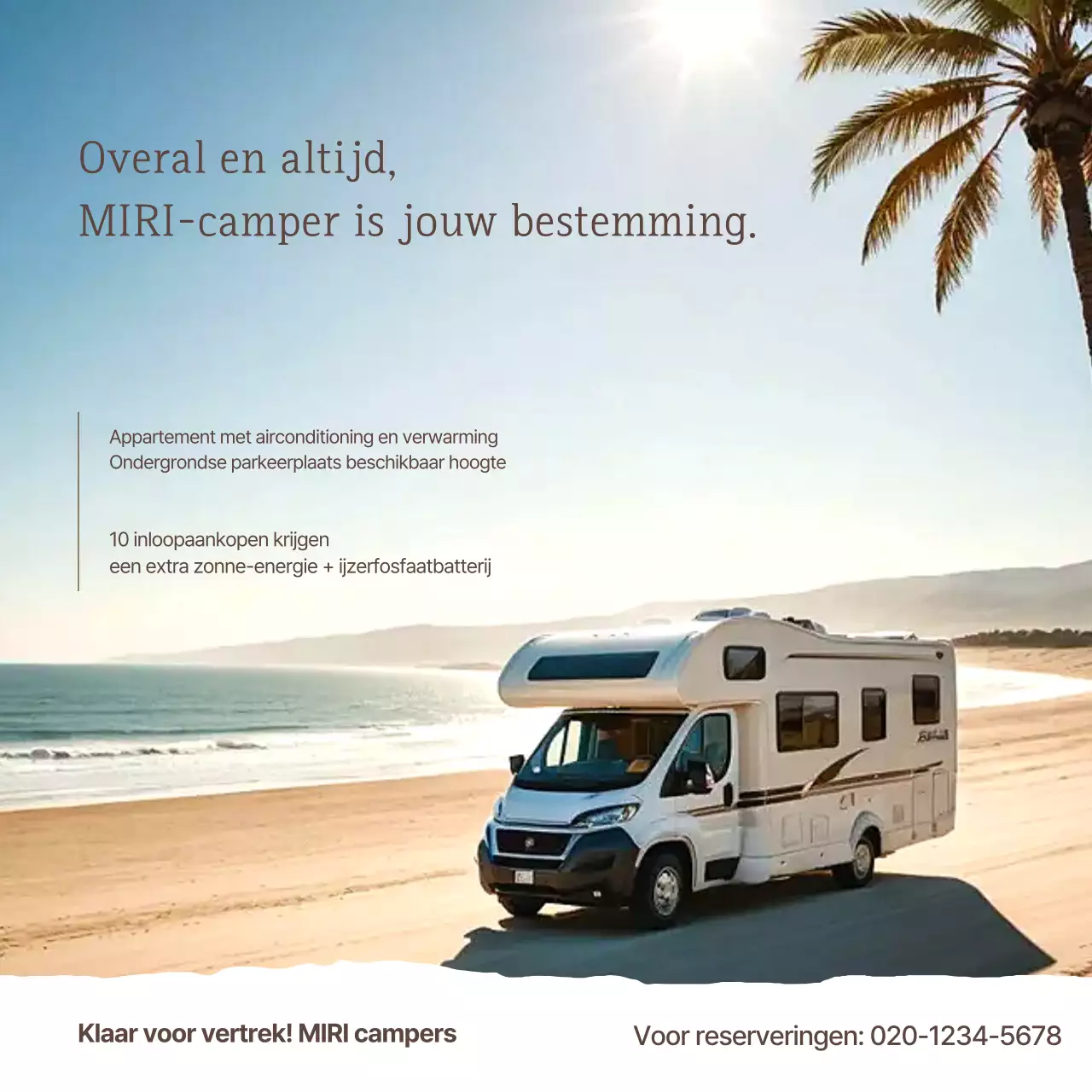 Advertentie voor een moderne camper in hemelsblauw