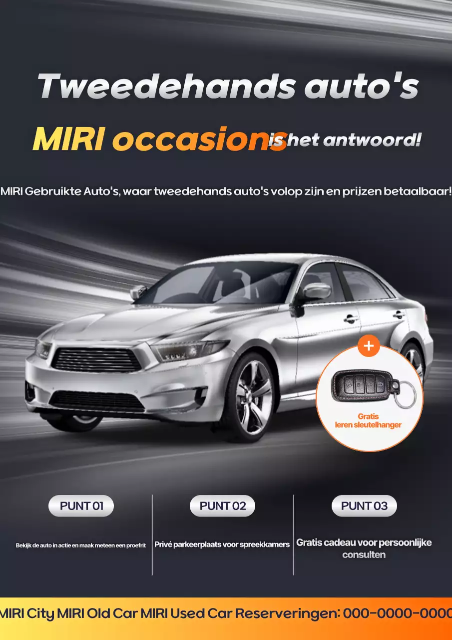 Promotie van luxe tweedehands auto-evenement in grijs en oranje