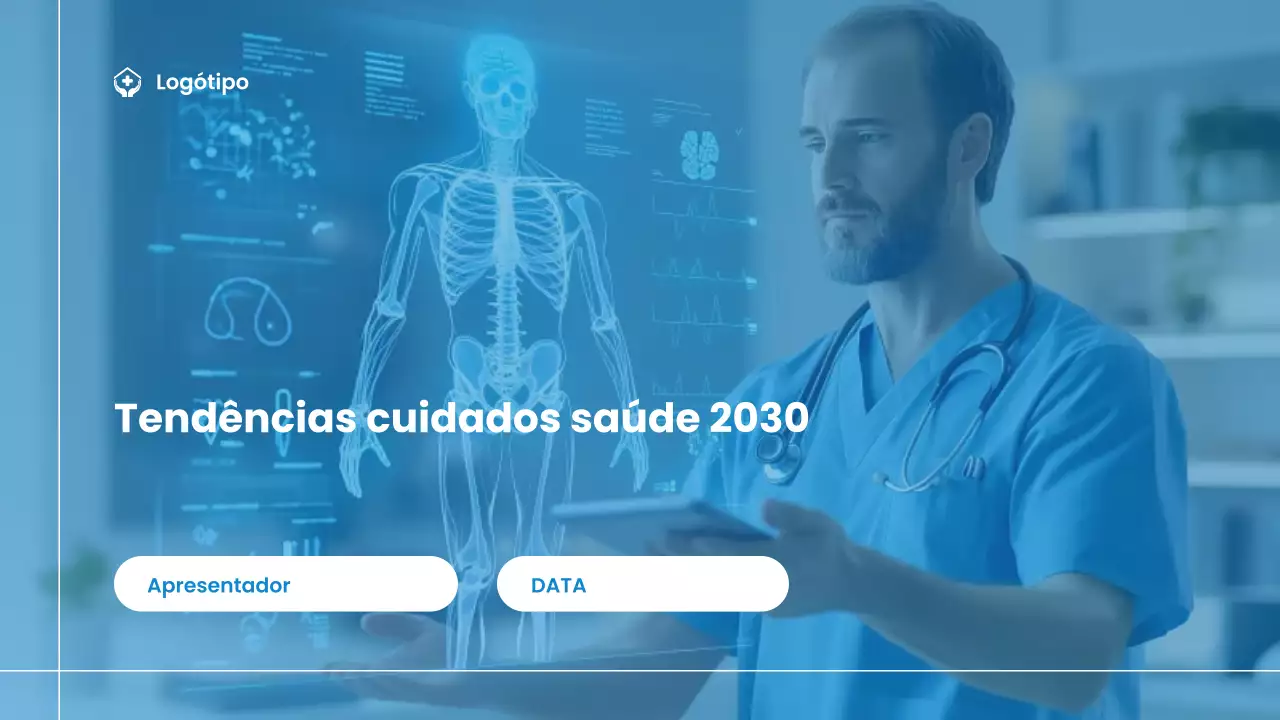 Apresentação sobre tendências modernas em saúde em azul