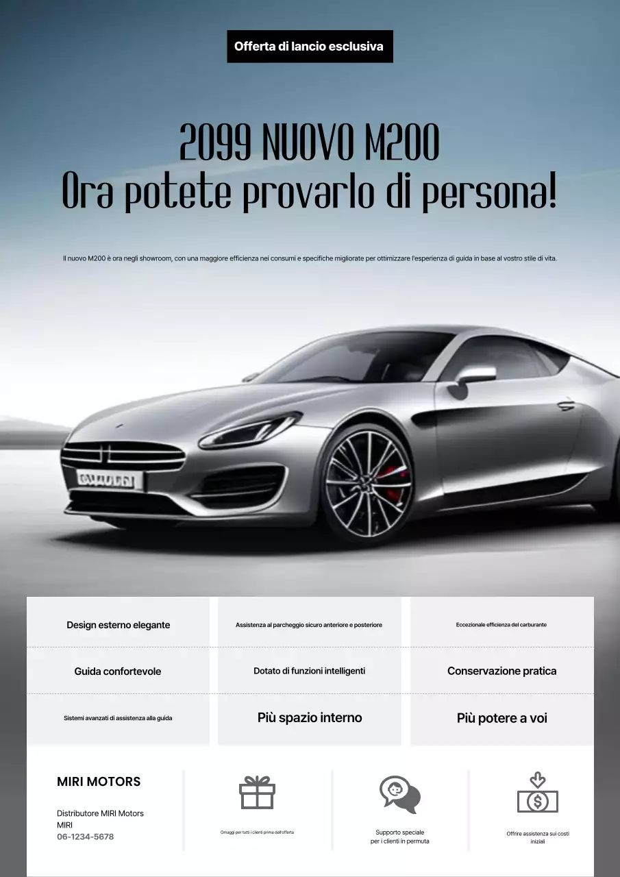 Pubblicità di un'auto moderna in argento