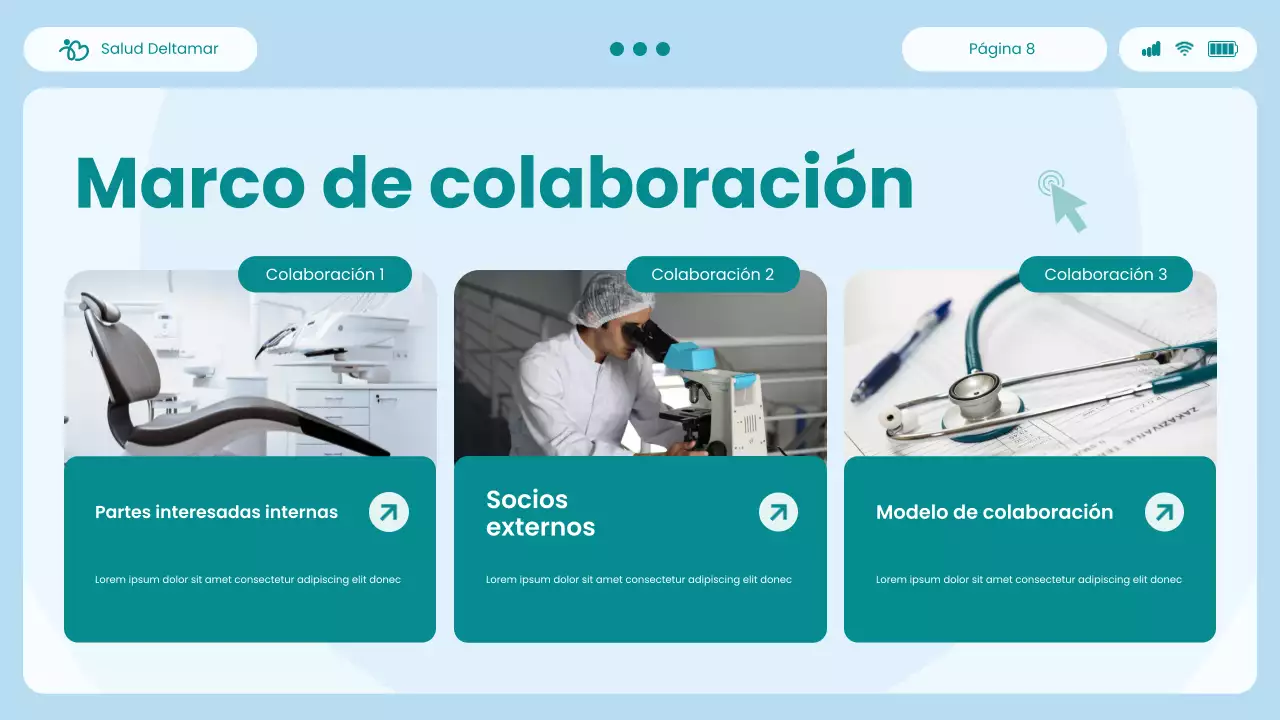 Presentación del informe sobre perspectivas de atención médica con interfaz de usuario y experiencia de usuario modernas de Blue and Green