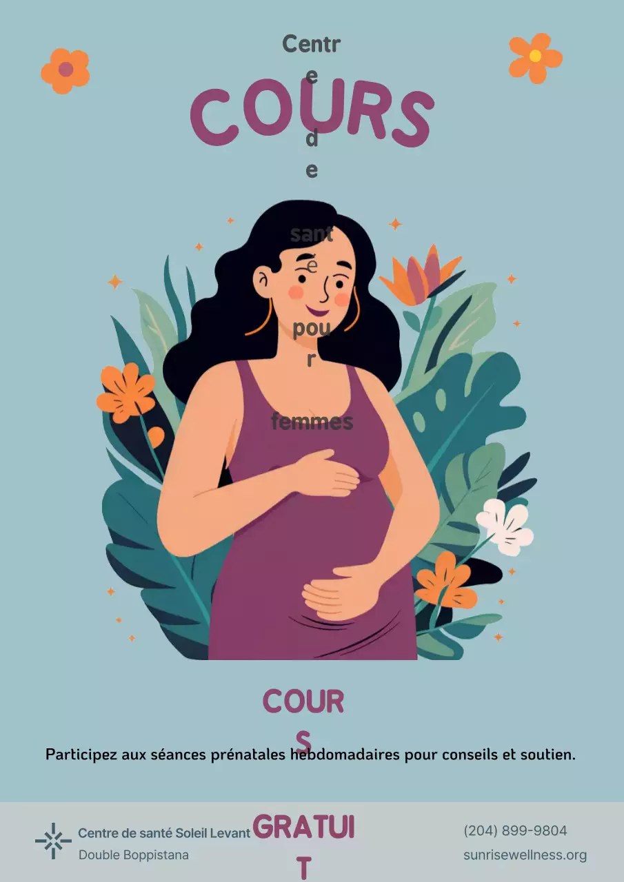 Invitation à un cours prénatal floral violet à l'hôpital médical