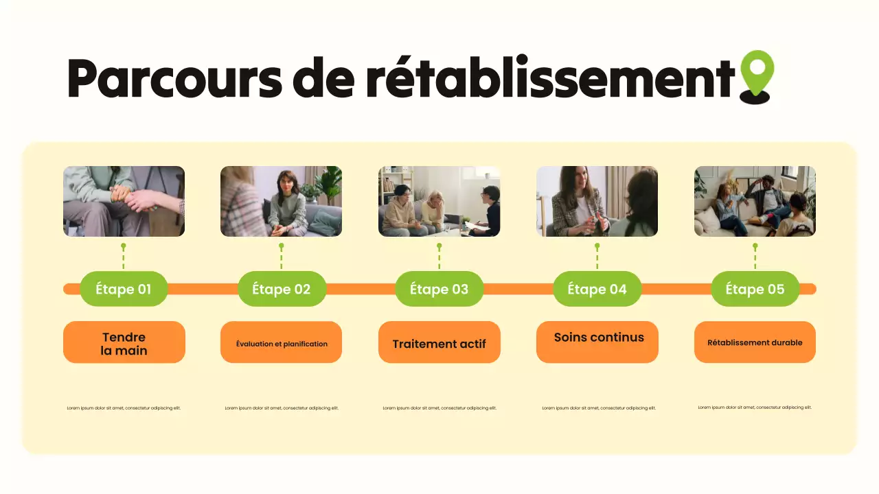 Présentation illustrative en gras, vert et orange, sur la toxicomanie